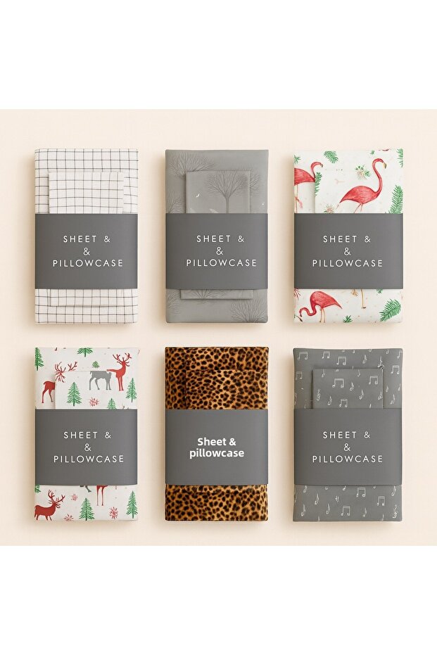 ملاءة مطاطية مزدوجة منقوشة مقاس 160 × 200 وغطاءين للوسادة - 4