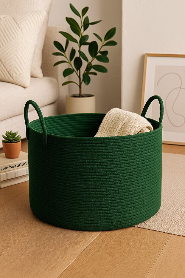 Clover Special Cotton-Handled Jute Blanket Basket Straw Toy Basket Jute Laundry Basket 40-30