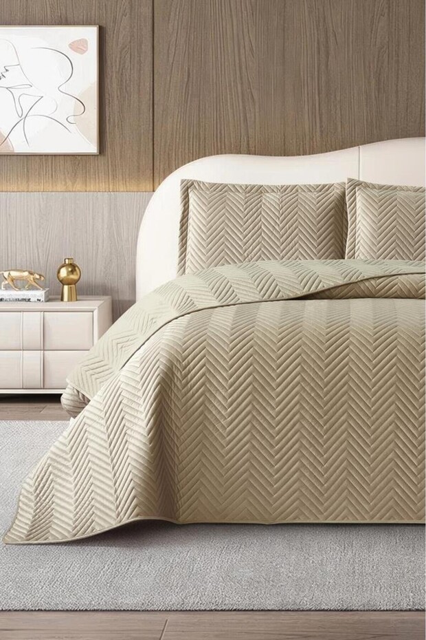 Malta Double Luxury Velvet 240X260 cm Bedspread Beige
