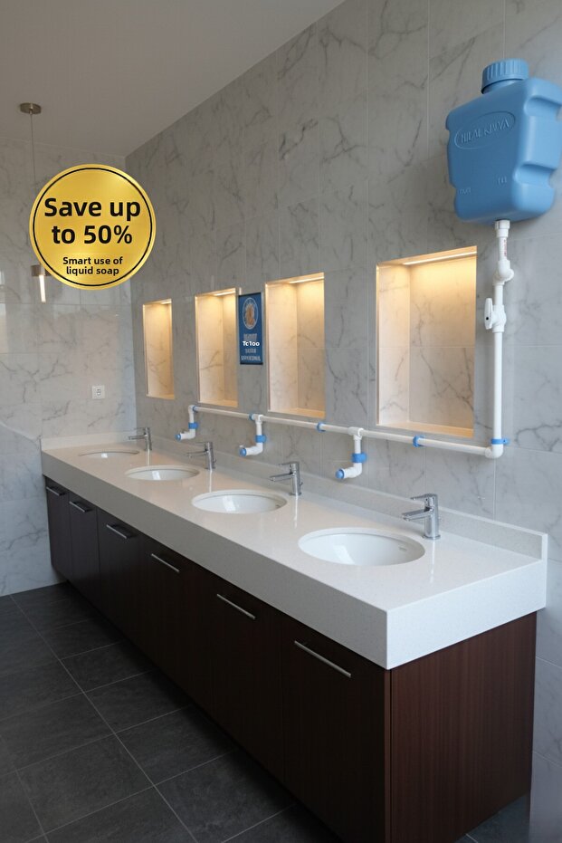 10 Lt 2 Tap Push Button Liquid Soap Dispenser with Central Storage – for School, Mosque and Bulk Use - 1