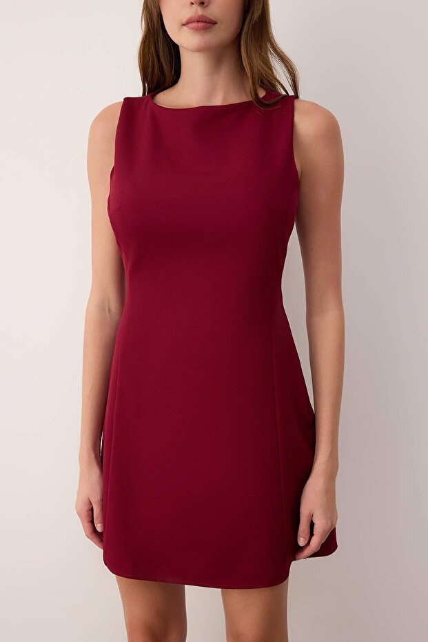 Bordo A-Kesim Mini Dokuma Elbise TWOAW25EL00192 - 3