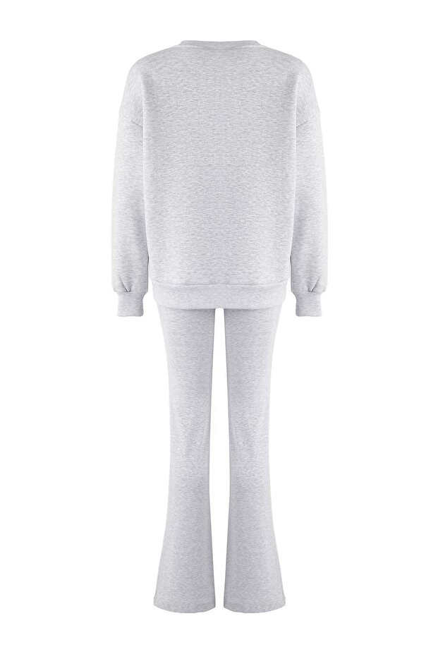 Gri Melanj Oversize Üst Soft Touch Esnek Flare/İspanyol Paça Alt Örme Eşofman Takımı TWOAW26EM00008 - 6