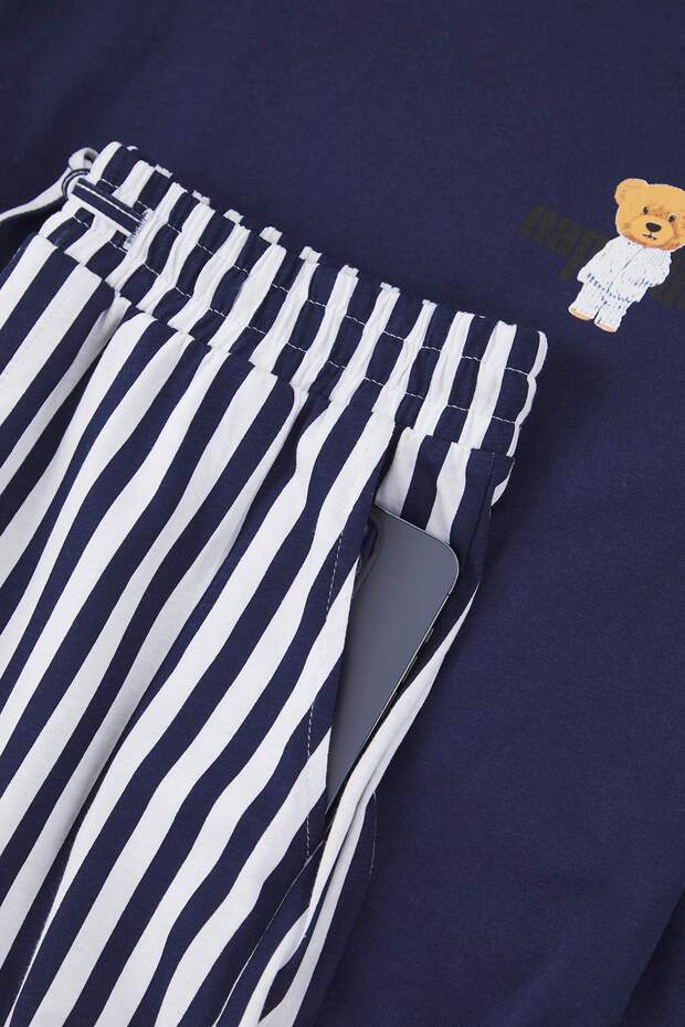 Lacivert Regular Çizgili Couple/Çift Örme Pijama Takımı TMNAW25PT00049 - 2