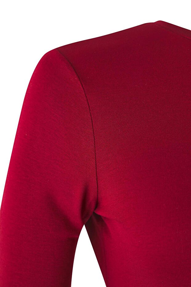 Bordo Premium Yumuşak Kumaşlı Viskon Bisiklet Yaka Crop Esnek Örme Bluz TBBAW25AF00027 - 6