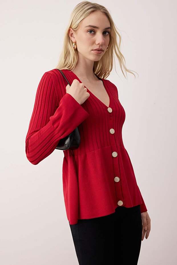 Kırmızı Peplum Detaylı  Triko Hırka TWOAW26HI00271 - 1