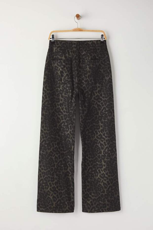Çok Renkli Leopar Desenli Yüksek Bel Wide Leg Geniş Paça Jeans TWOAW26JE00154 - 6