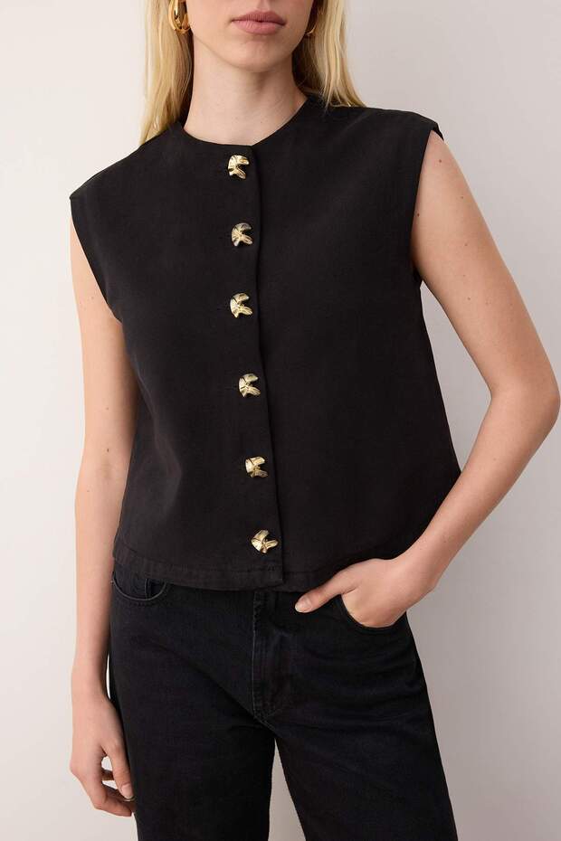 Wardrobe Essentials Siyah Fitted Yelek TWOAW26YE00013 - 3