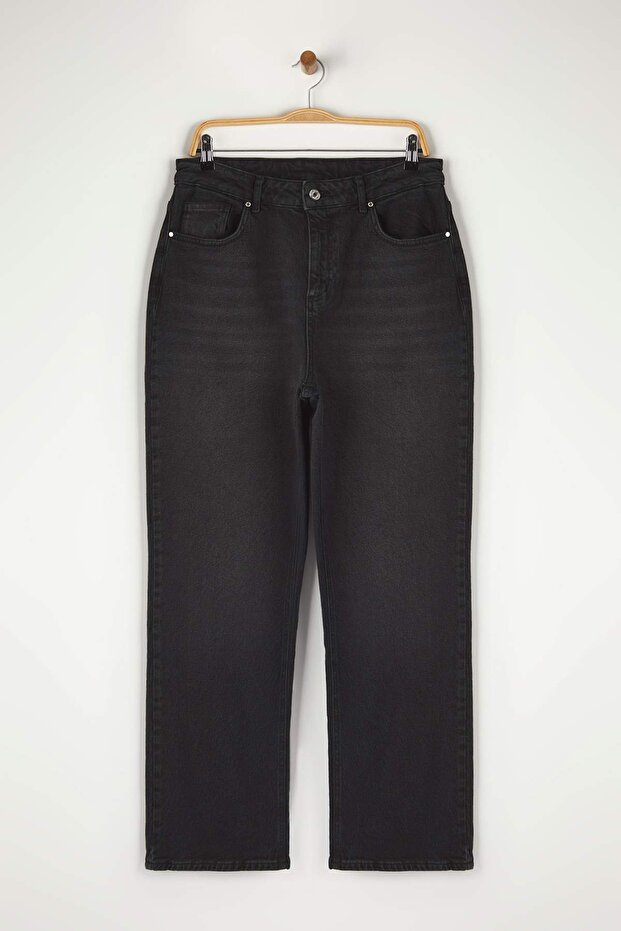 More Sustainable Siyah Yüksek Bel Comfort/Orta Esnek Straight Fit Büyük Beden Jeans TBBAW24CJ00045 - 5