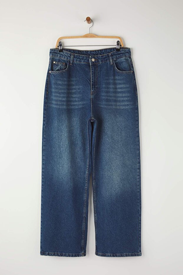 Mavi Yüksek Bel Geniş Paça Denim Büyük Beden Jeans TBBSS24CJ00028 - 5