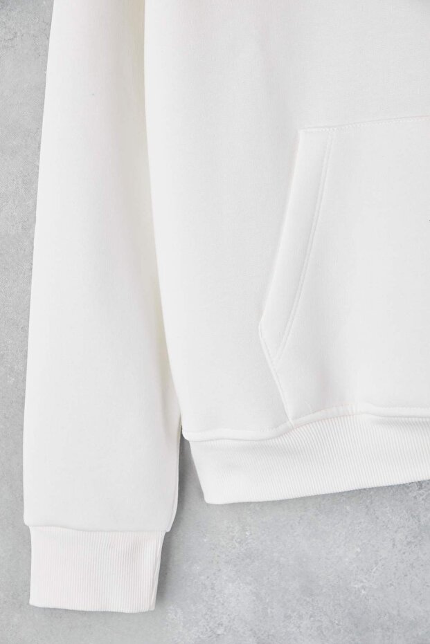 Ekru Basic Oversize/Geniş Kesim Kapüşonlu İçi Polar/Sıcak Tutan Sweatshirt TMNAW21SW2005 - 6