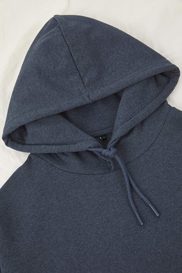 Indigo Oversize/Geniş Kesim Kapüşonlu İçi Polar/Sıcak Tutan Sweatshirt TMNAW23SW00195 - 8