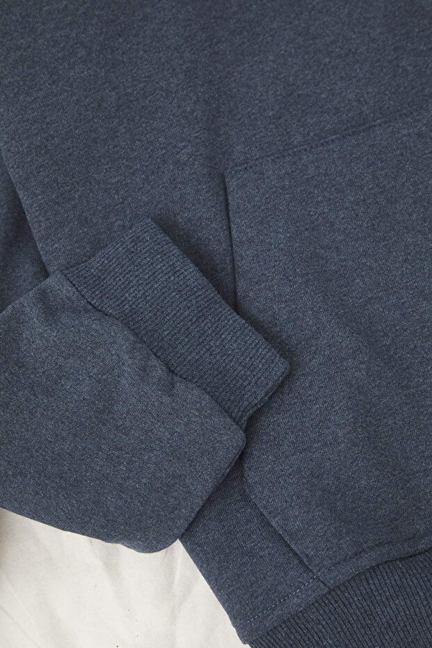 Indigo Oversize/Geniş Kesim Kapüşonlu İçi Polar/Sıcak Tutan Sweatshirt TMNAW23SW00195 - 7