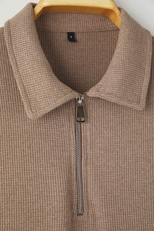 Kamienna koszulka polo oversize z prostym kołnierzem Koszulka polo/bluza TMNAW26PO00000 - 6