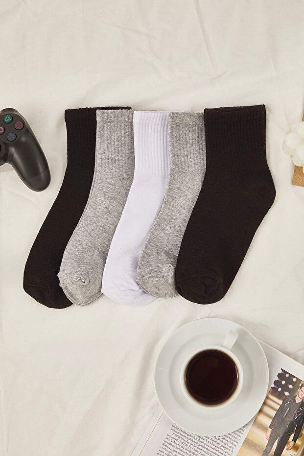 Siyah 5'li Paket Pamuklu Örme Çorap TWOSS21CO0015 - 2