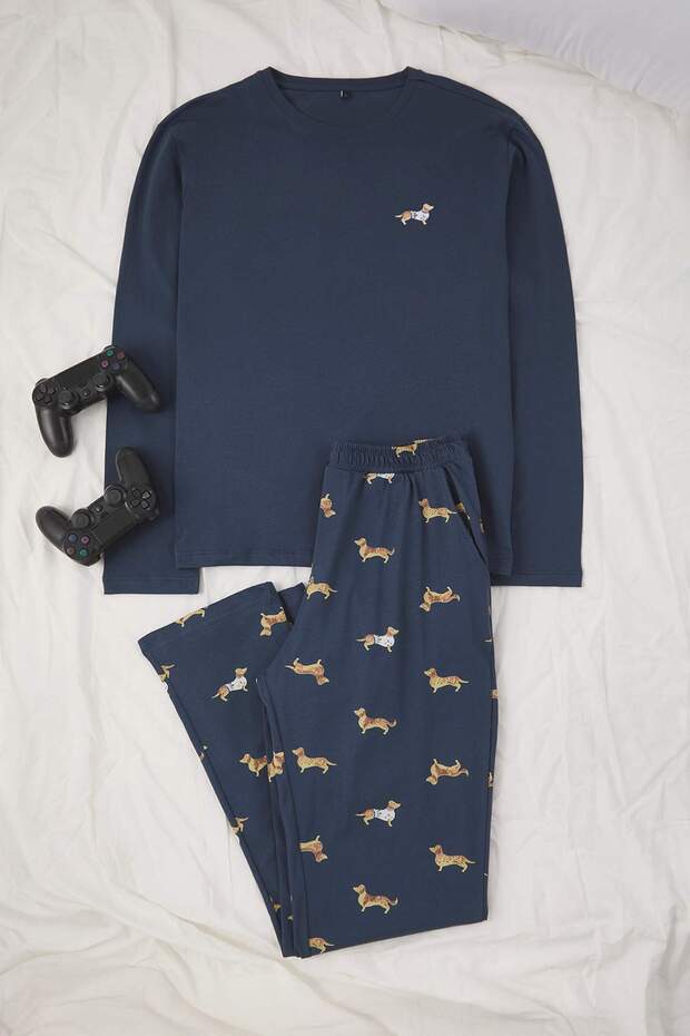 Indigo %100 Pamuk Regular Fit Köpek Desenli Örme Pijama Takımı TMNAW23PT00157 - 1