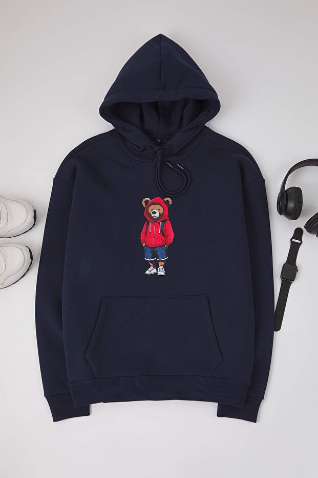 Lacivert Oversize/Geniş Kesim İçi Polar/Sıcak Tutan Pamuk Unisex Sweatshirt TMNAW22SW1462 - 5