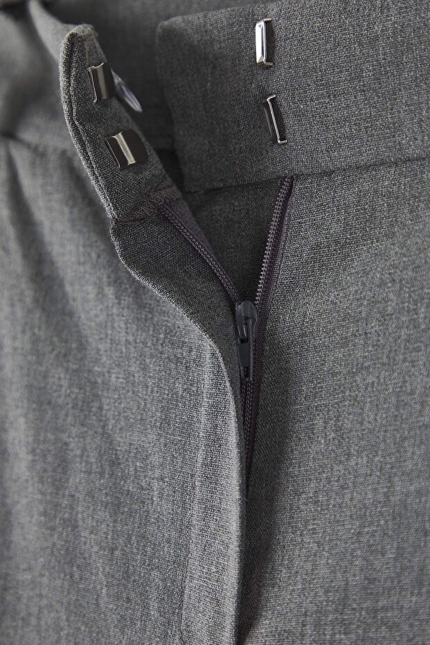 Gri Lastik Belli Wide Leg Büyük Beden Dokuma Pantolon TBBAW26AR00019 - 8