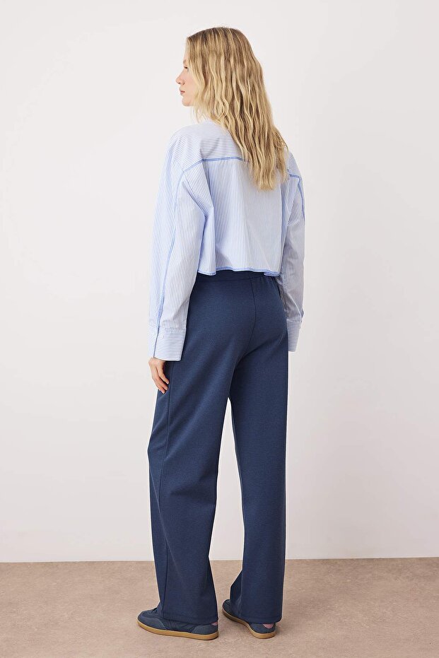 Lacivert Normal Bel Wide Leg Esnek Örme Pantolon TWOAW26PL00103 - 6