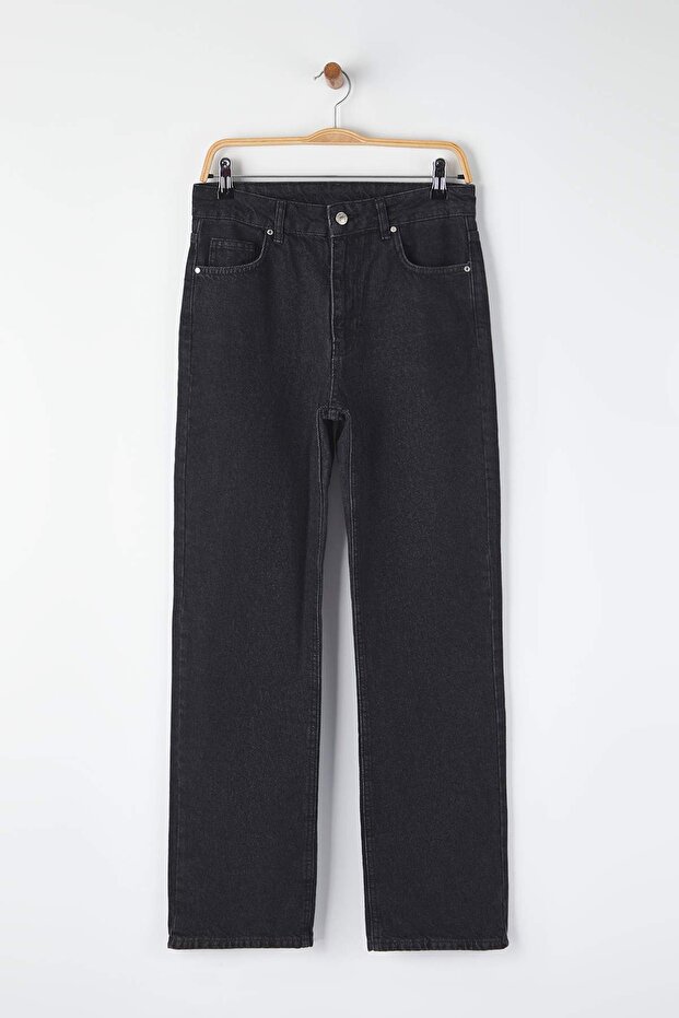 Siyah Yüksek Bel Straight Smoke Jeans TWOAW26JE00158 - 5