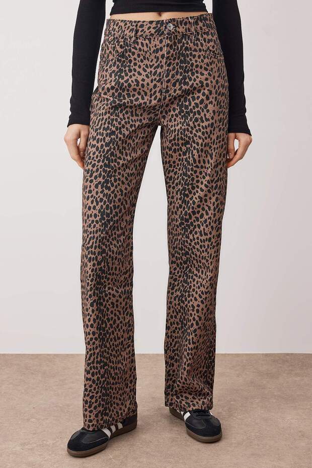 Çok Renkli Leopar Desenli Yüksek Bel Wide Leg Jeans TWOAW26JE00105 - 3