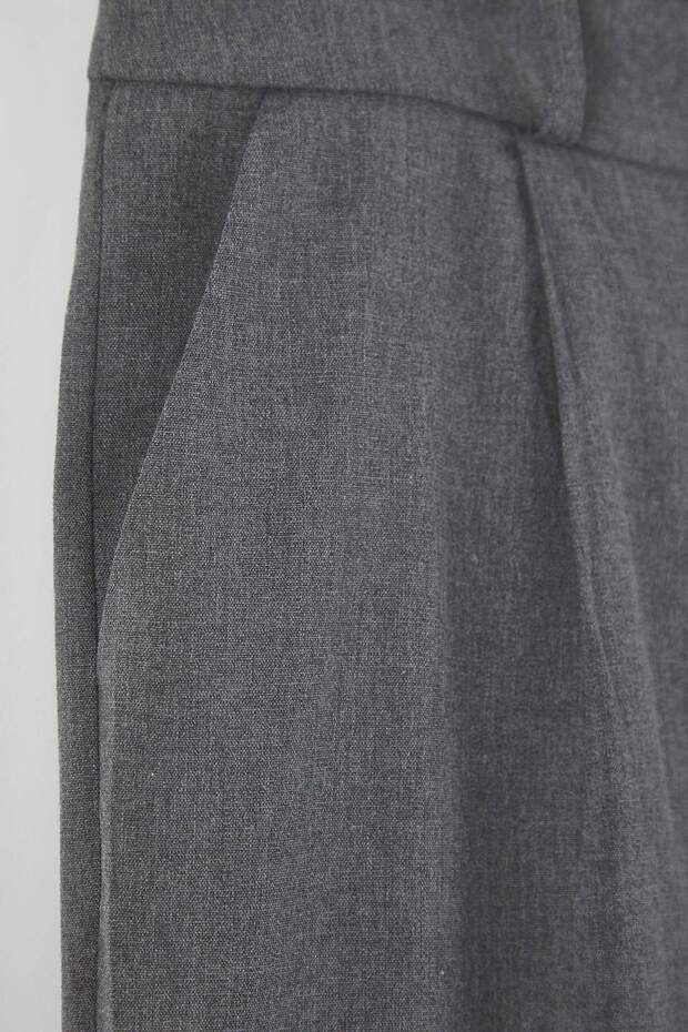 Gri Lastik Belli Wide Leg Büyük Beden Dokuma Pantolon TBBAW26AR00019 - 7