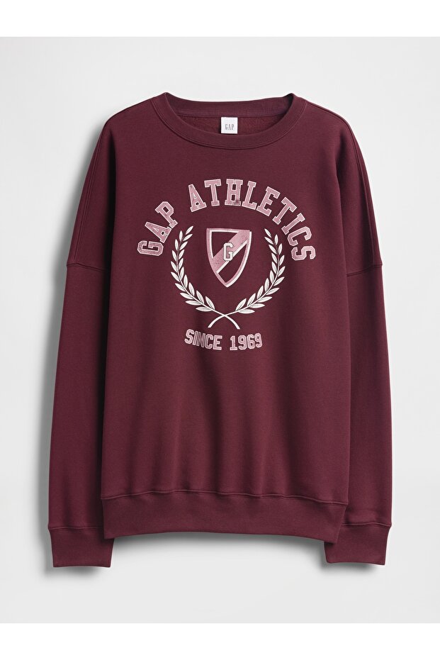 Kadın Bordo Oversized Grafik Sweatshirt - 2