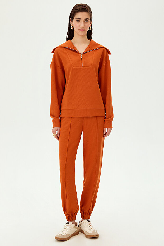 Yaka Detaylı Fermuarlı Regular Örme Sweatshirt - 6