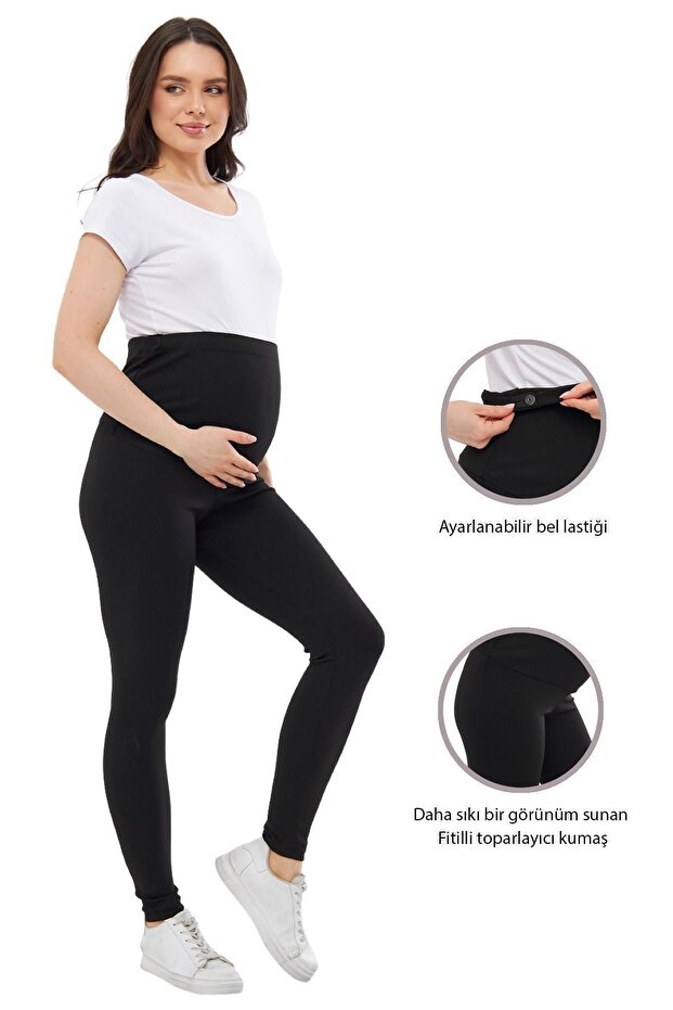 Myra8140 Gathering Ribbed Seasonal Adjustable Waist Maternity Leggings