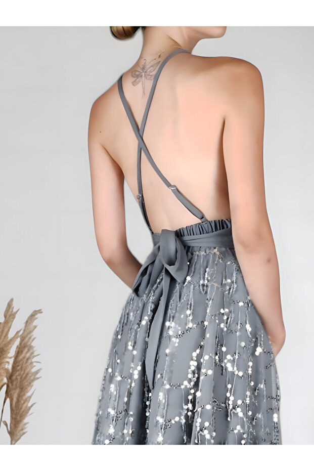 Gri Pullu Elbise - 2