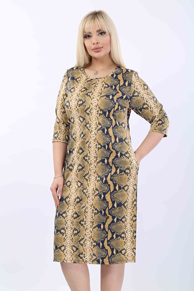 Patterned Pocket Plus Size Dress 37B-2010 - 5