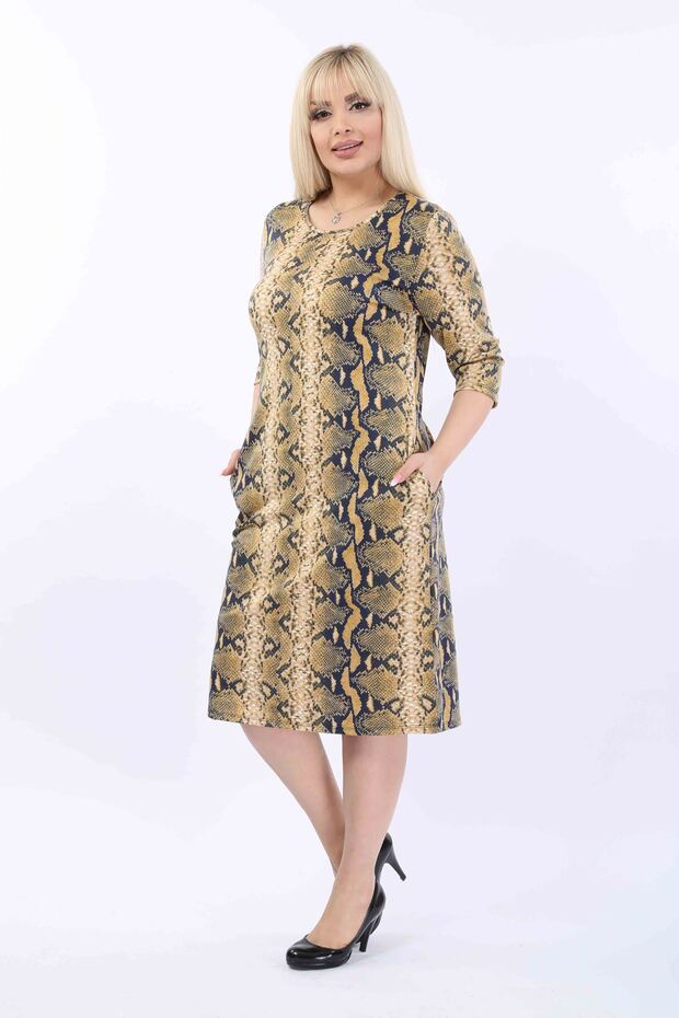 Patterned Pocket Plus Size Dress 37B-2010 - 3