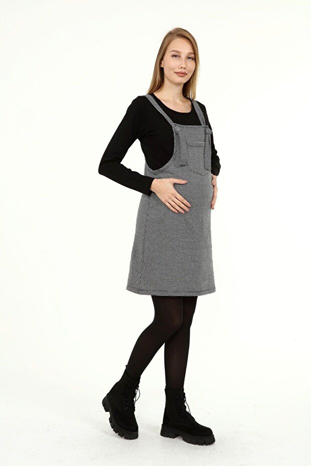 Φόρεμα εγκυμοσύνης Myra6300 Winter Houndstooth Pattern - μαύρο - 2