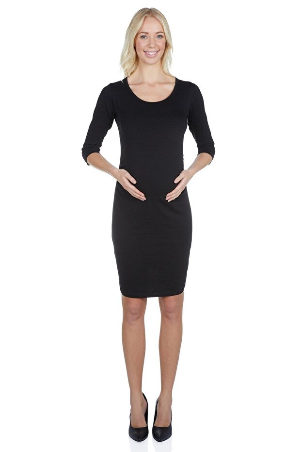 Maternity 5301 فستان حمل أسود سادة برباط
