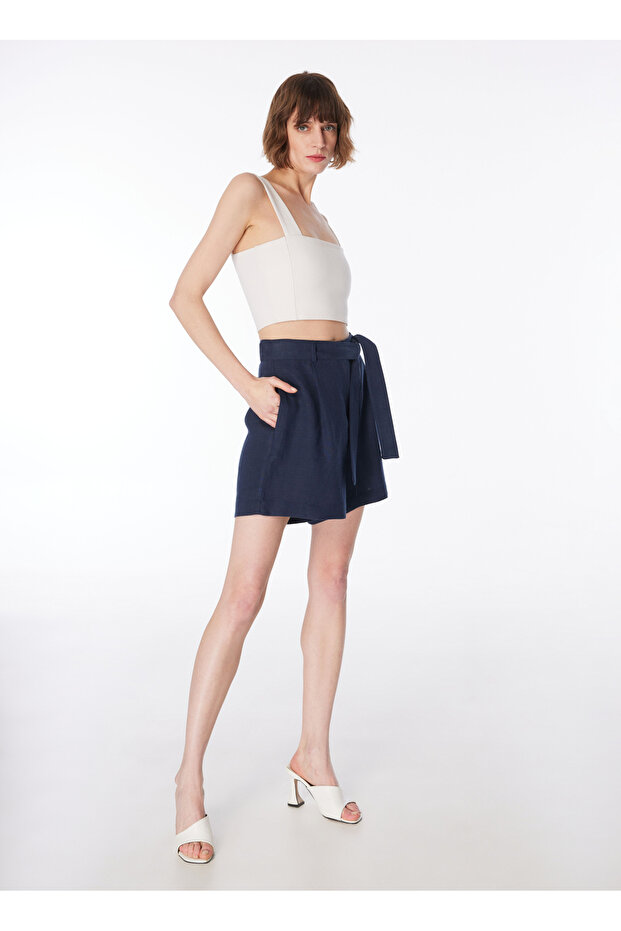 Lacivert Kadın Basic Keten Şort F4SL-SHT0123 - 1