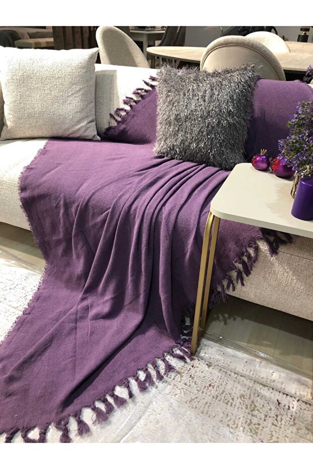 Renge Color Hand Tied Plum Sofa Cover, Multi-Purpose Cover, Pique 180*200 cm