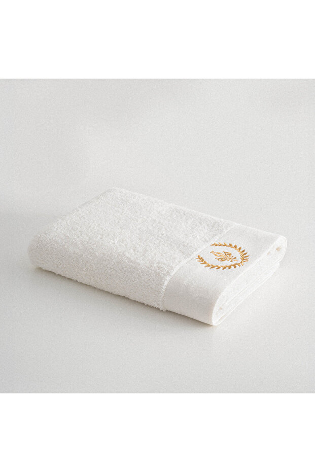 Aslışah Bath Towel Men's 100% Organic Cotton Embroidered Cream 80x150 Cm