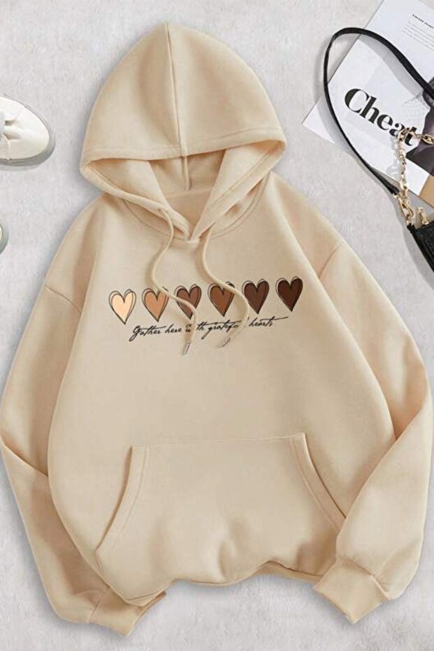 Unisex Heart Printed Oversize Sweatshirt