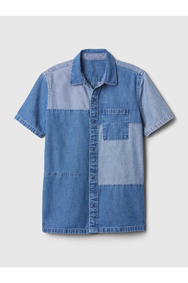 Erkek Çocuk Mavi Patchwork Denim Gömlek - 2