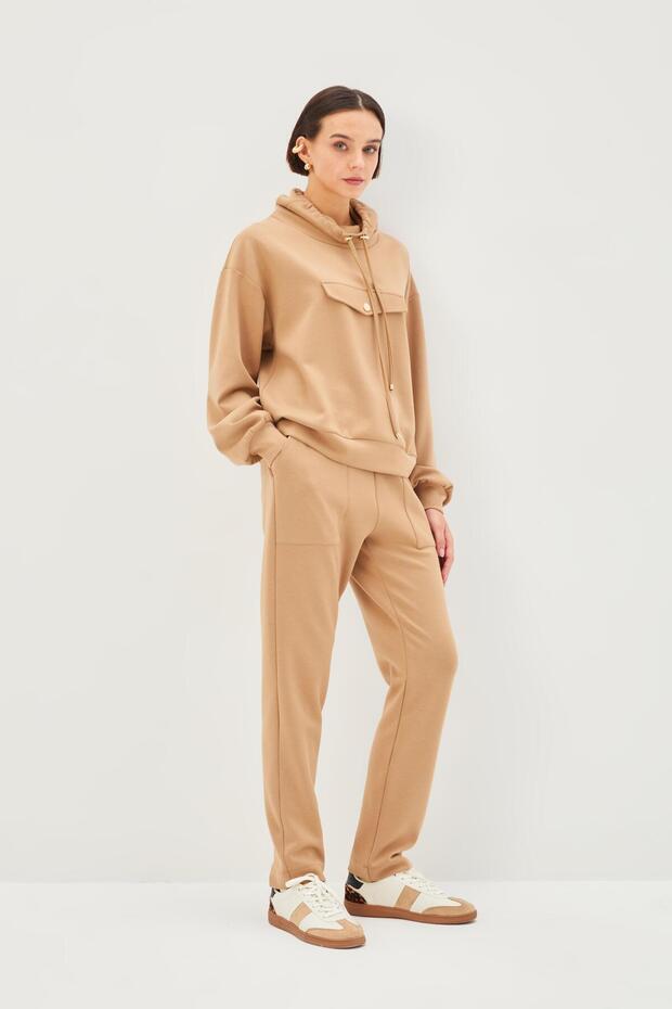 Cep Görünümlü Rahat Kalıp Örme Sweatshirt - 5