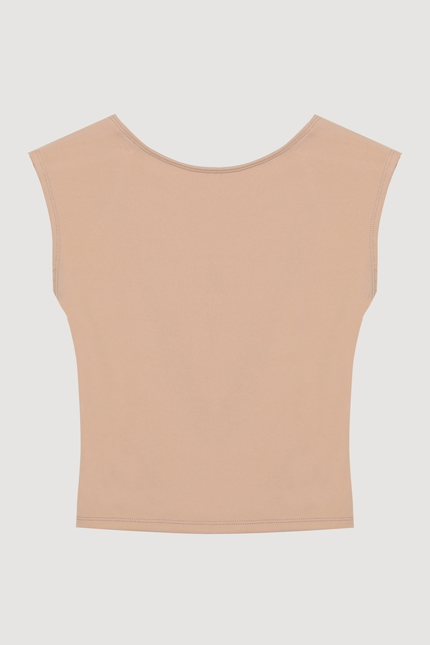 Sırt Dekolteli Basic Bluz Bej - 2
