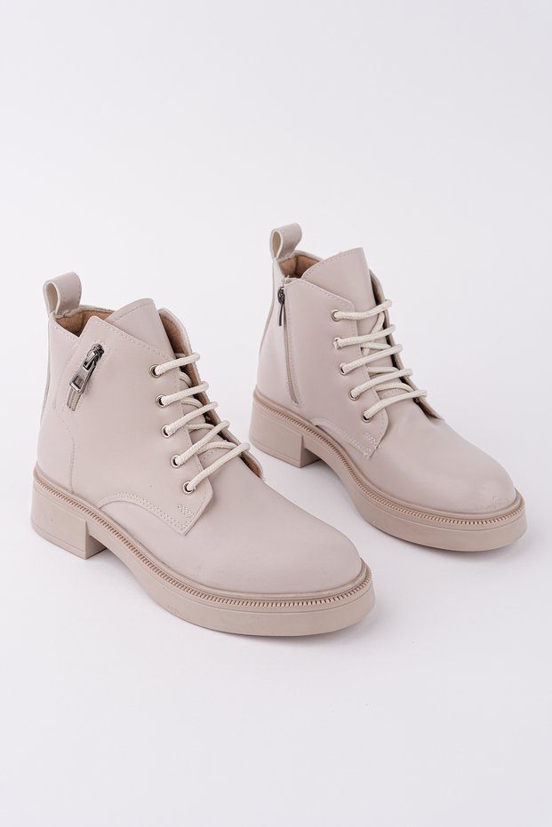 Women's Skin Ornament Zippered Lace-Up Boots