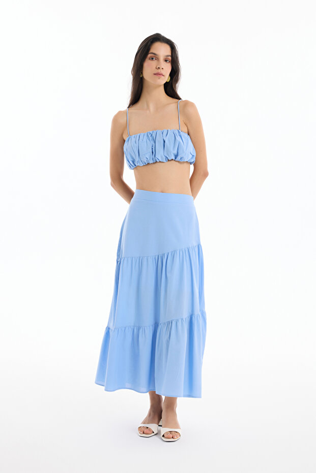 بلوزة بوستير ذات حزام رفيع باللون الأزرق - 3