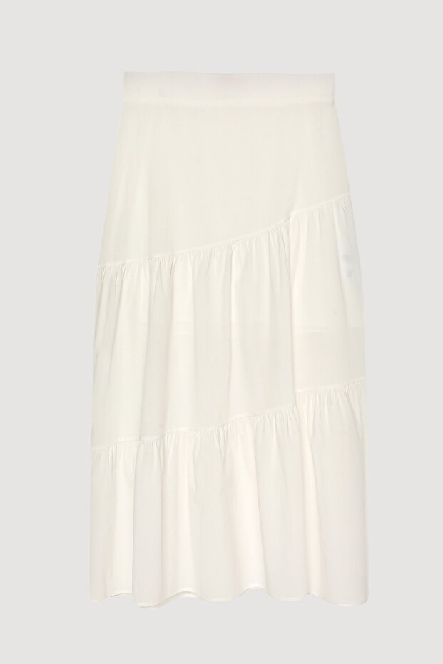 Volanlı Katlı Midi Etek Ekru - 2