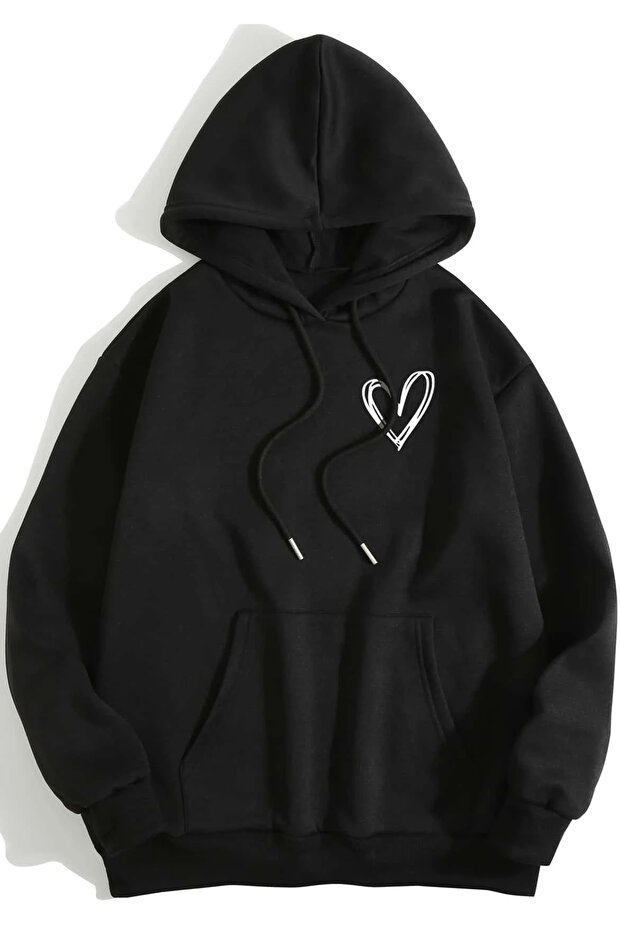 Unisex Heart Printed Oversize Sweatshirt