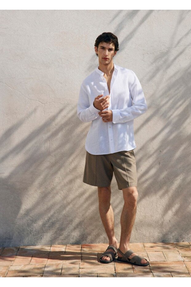 Hakim yaka keten gömlek - 5