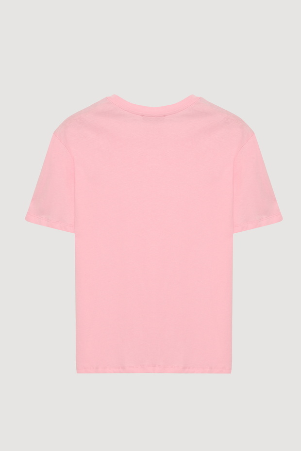Bisiklet Yaka Oversize Basic Tişört Pembe - 5
