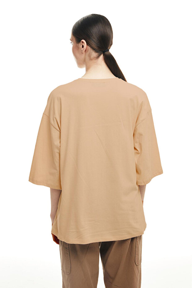 Truvakar Kol Basic Oversize Tişört Bej - 6