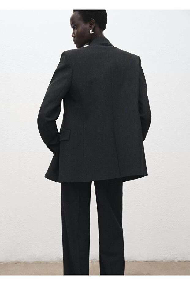 Çift düğmeli kumaş blazer ceket - 4