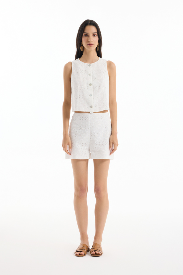 Fisto Detaylı Mini Şort Ekru - 3