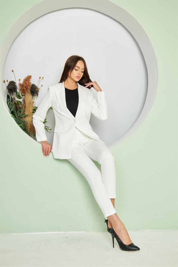 Tek Düğme Klasik Takım Ekru - 7